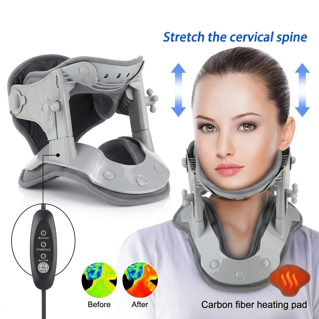 Heated Adjustable Cervical Neck Traction Stretcher and Support - 7