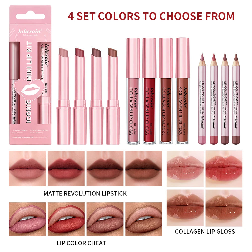 3-Piece Waterproof Matte Lipstick and Lip Liner Makeup Set - 4