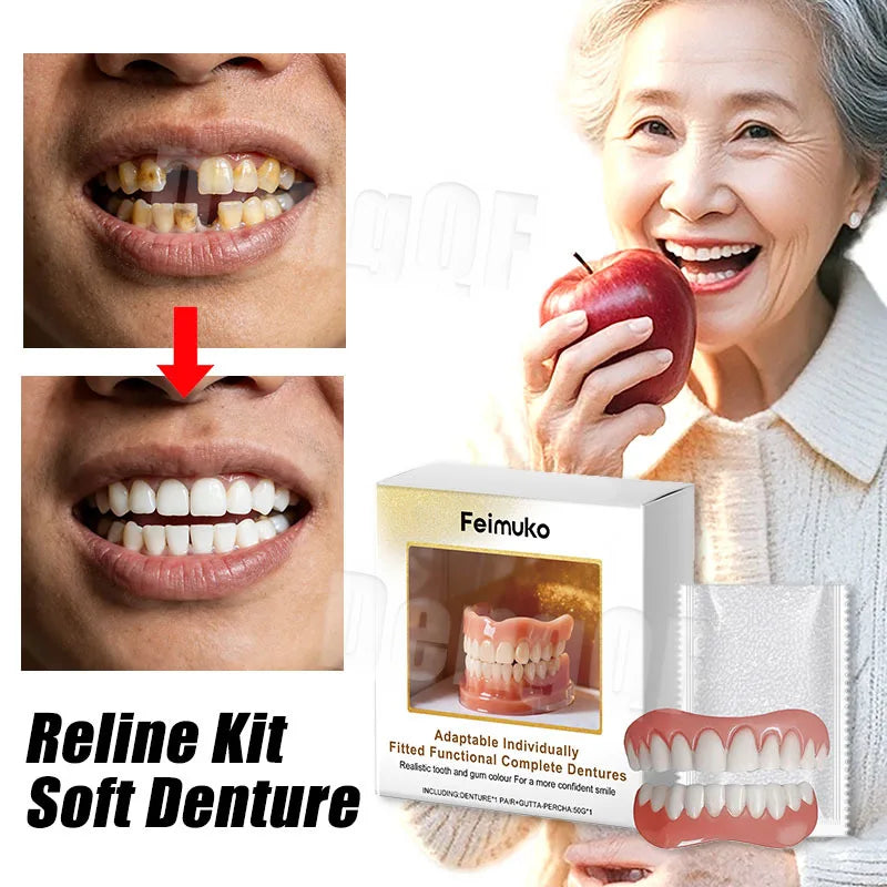 Soft Silicone Denture Adhesive and Comfort Kit for Upper and Lower Teeth