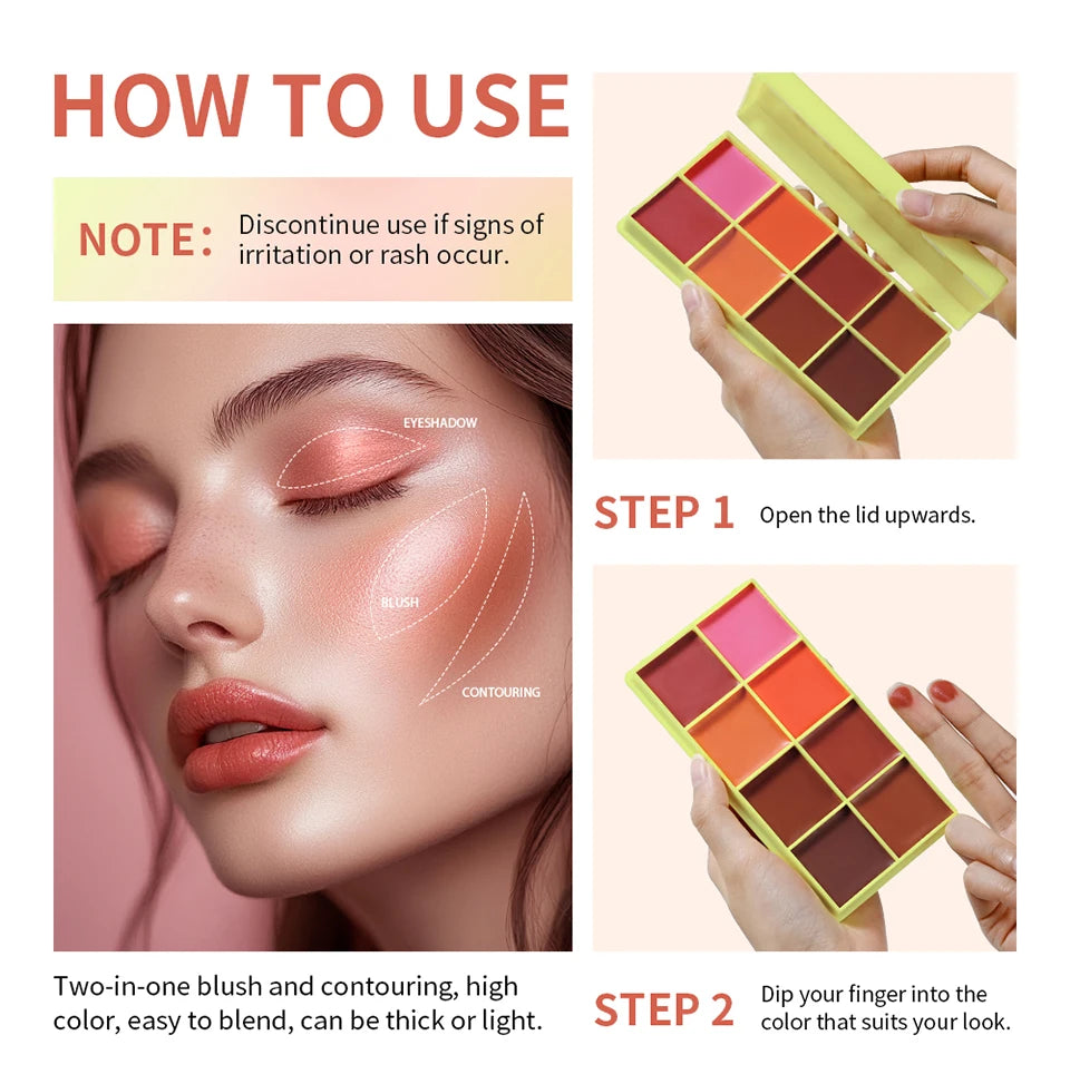 8-Color Cream Blush and Face Contouring Palette