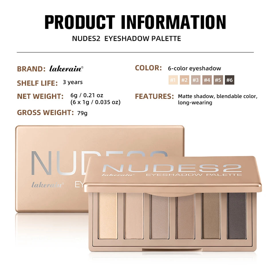 6-Color Matte Nude Eyeshadow Palette with Makeup Brushes