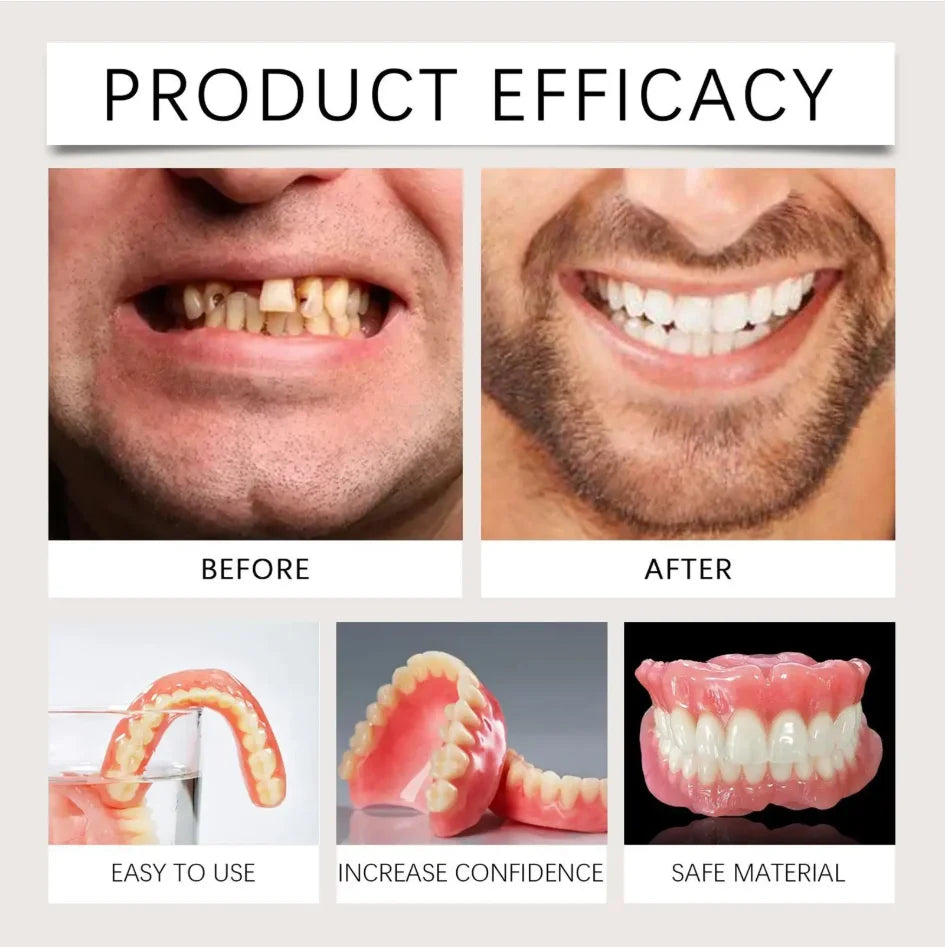 Instant Smile Cosmetic Dentures with Comfortable Silicone Gum Base