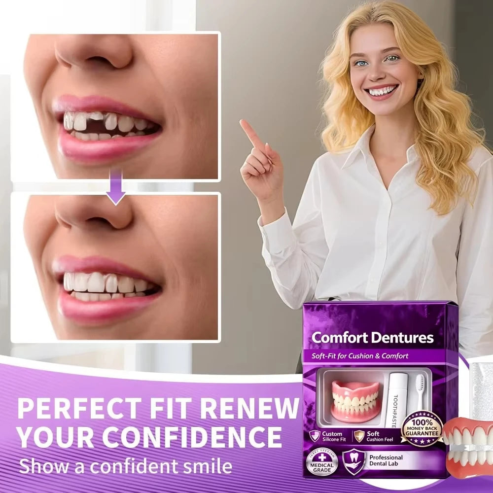 Comfort Fit Cosmetic Silicone Dentures for Upper and Lower Teeth - 5