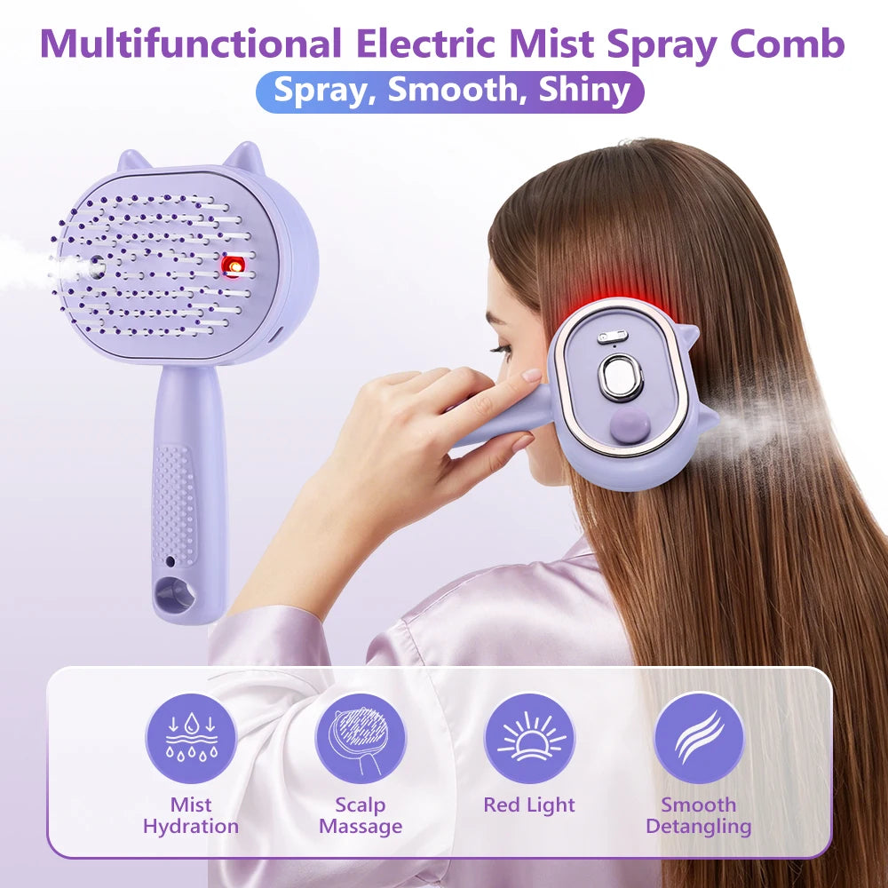 Electric Mist Spray Massage Comb for Hair Detangling and Scalp Care