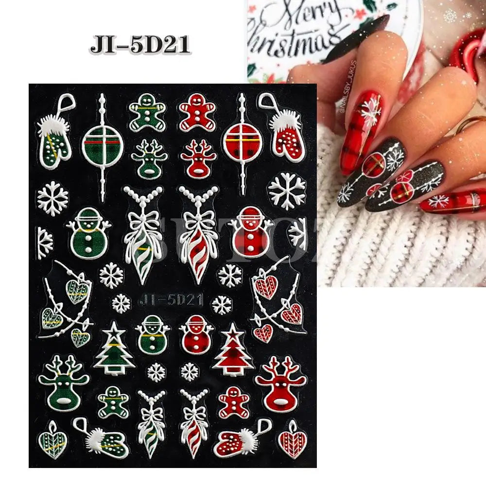 5D Embossed Christmas Nail Art Stickers