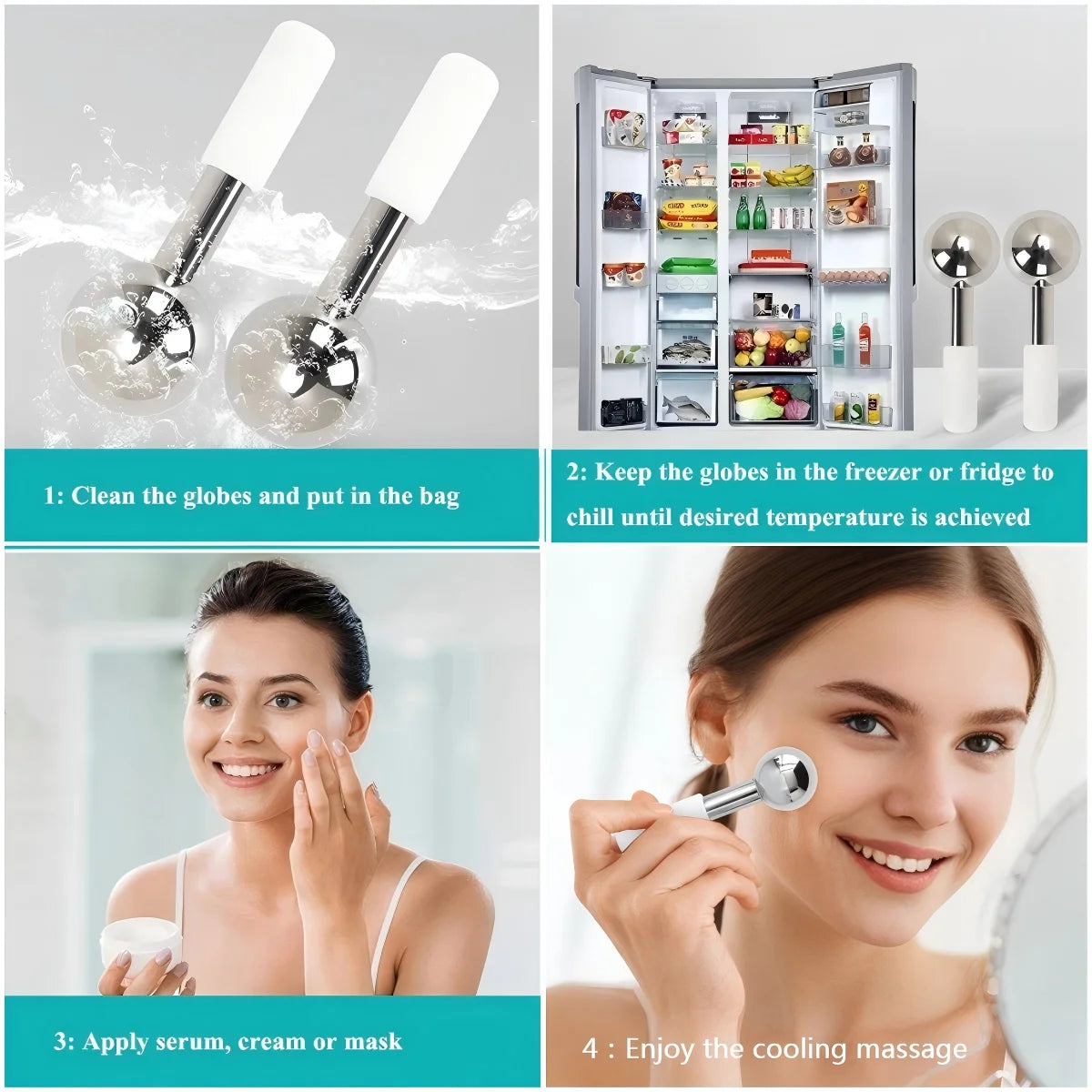 Stainless Steel Cooling Facial Globes for Puffiness and Wrinkles - 6