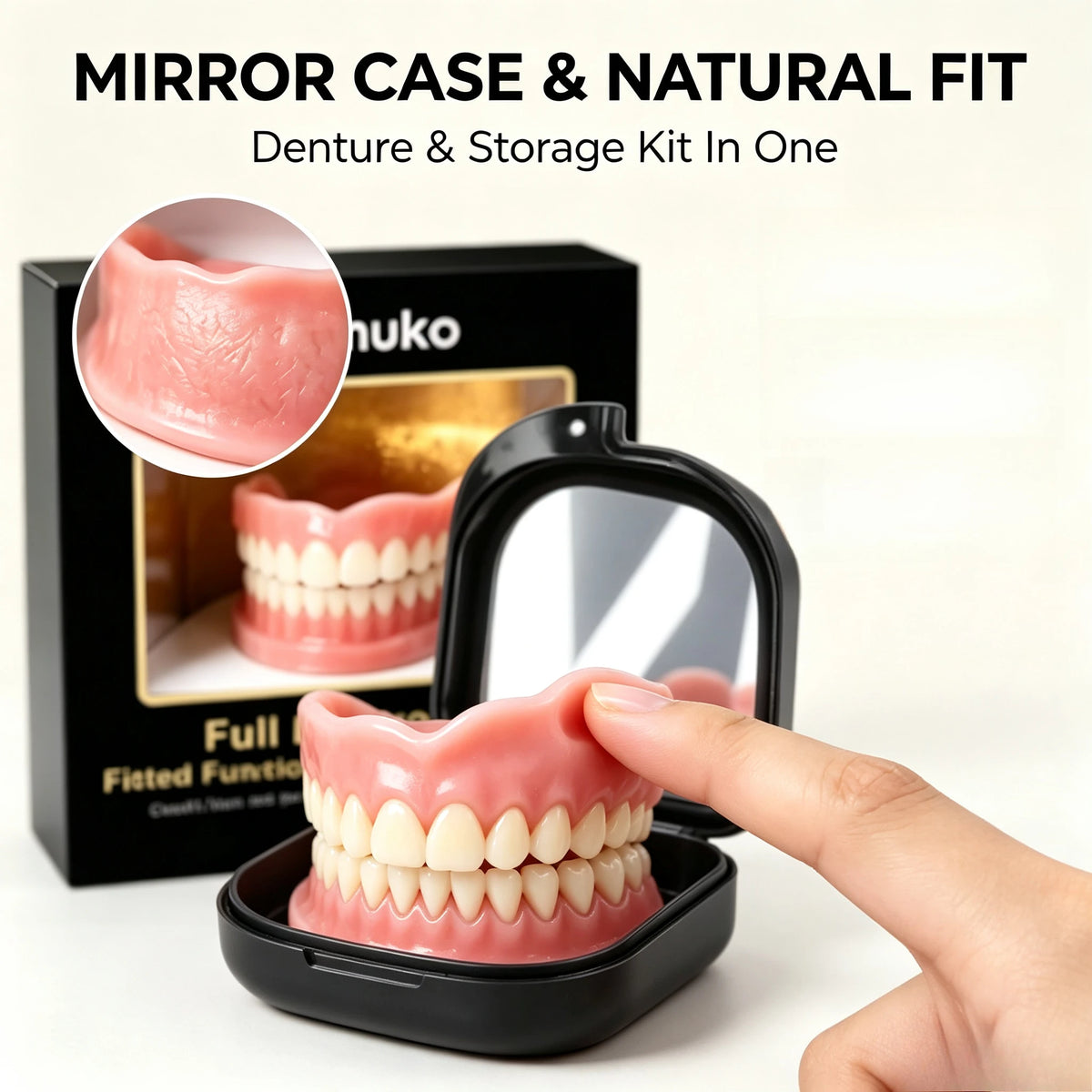 Instant Snap-On Silicone Denture Set with Mirror Storage Case