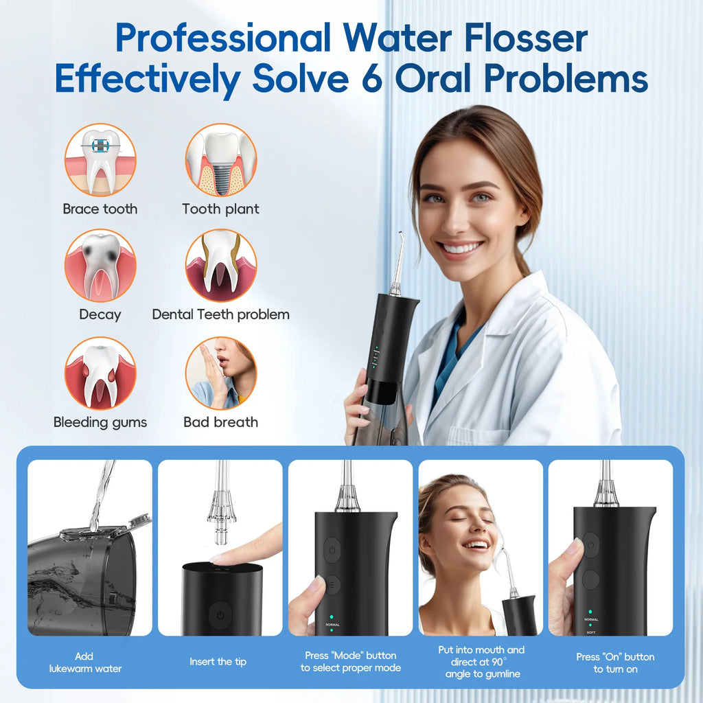 Portable Rechargeable Oral Irrigator Water Flosser with 300ML Tank