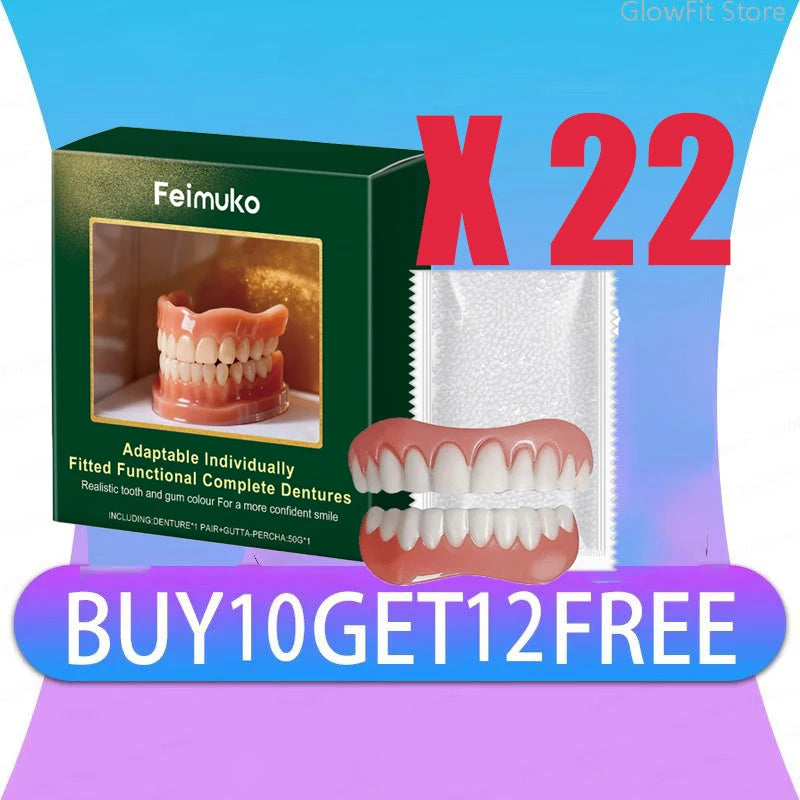 Natural Looking Cosmetic Silicone Denture Set for Upper and Lower Teeth