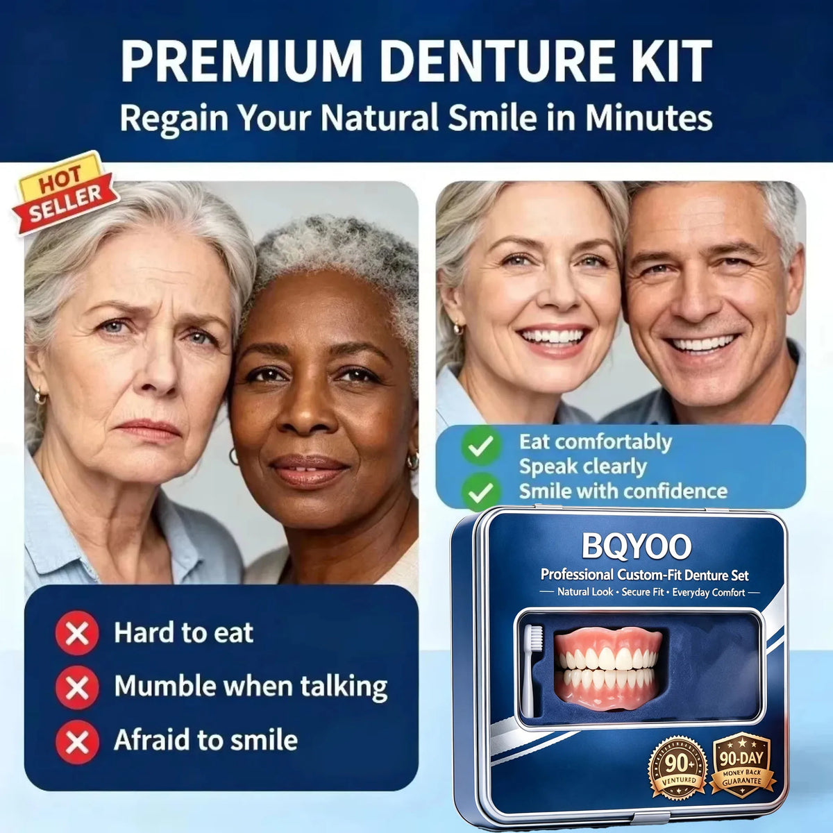 Moldable Silicone Denture Set for Instant Natural Smile