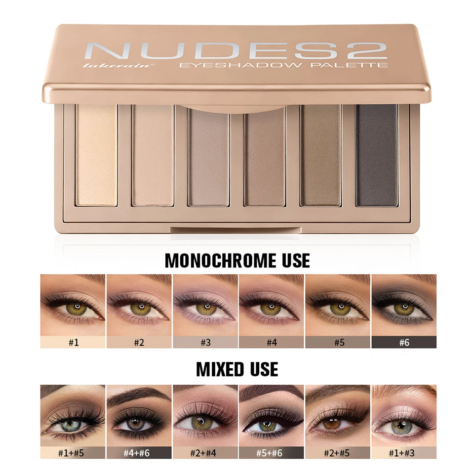6-Color Matte Nude Eyeshadow Palette with Makeup Brushes - 10