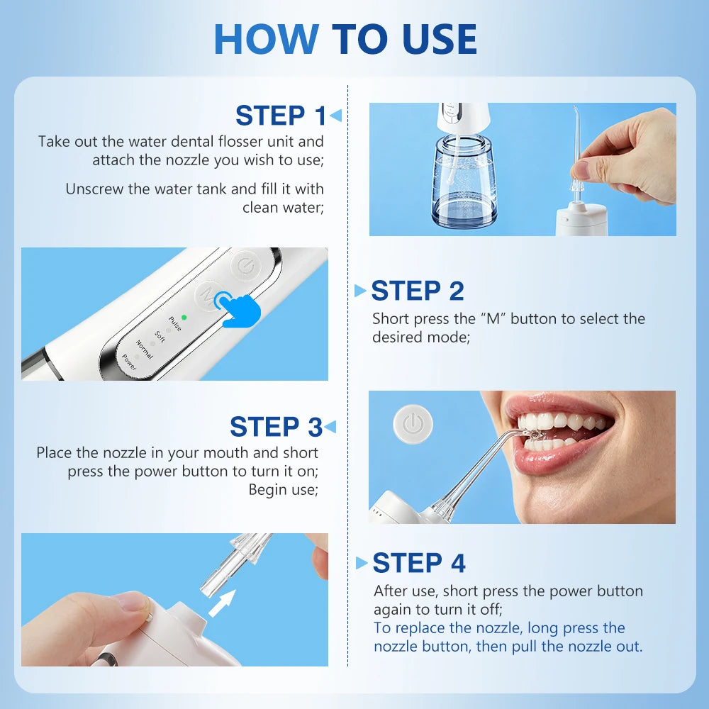 Cordless Water Dental Flosser with 4 Cleaning Modes and 300ml Tank