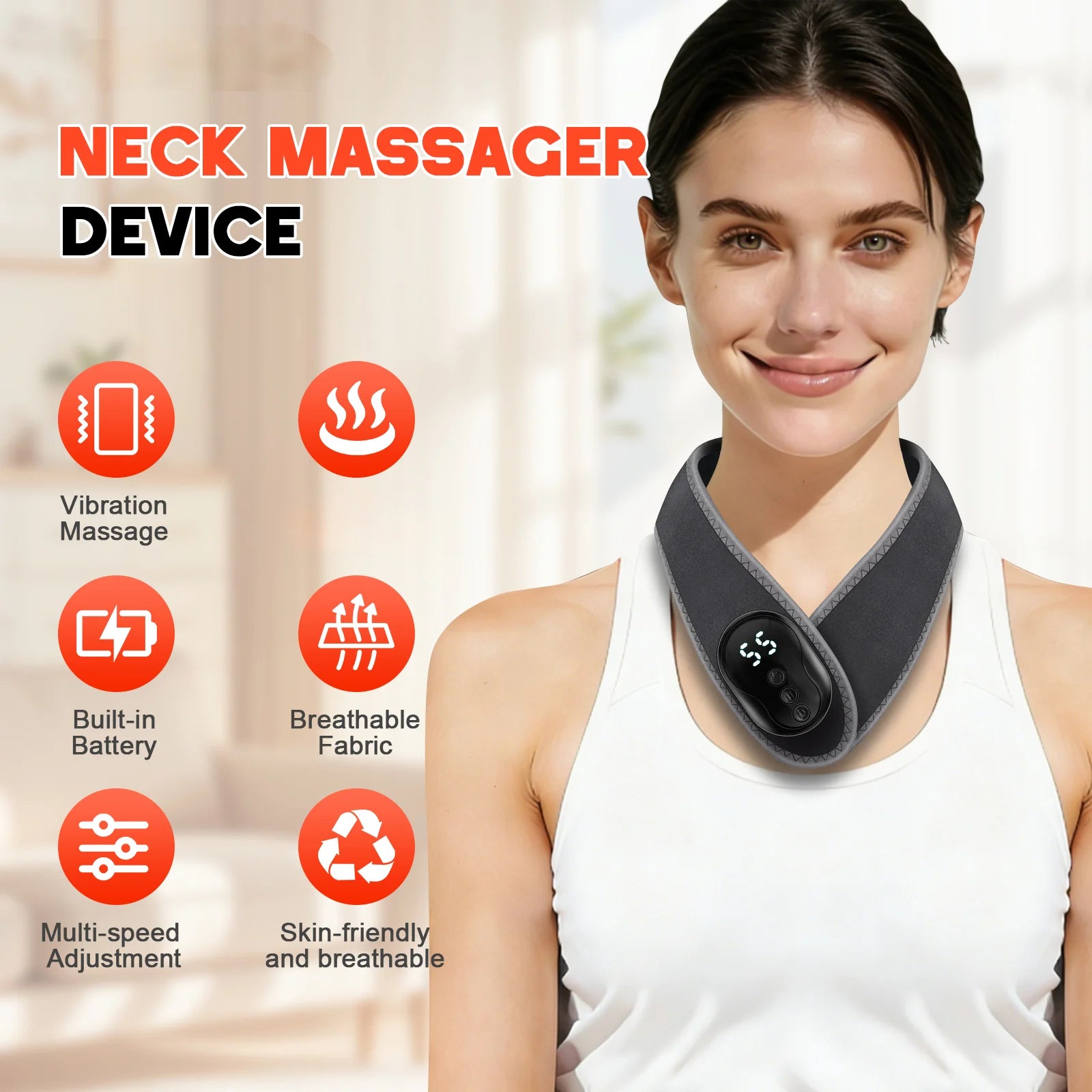 Portable Cordless Neck Massager Wrap with Vibration - 8