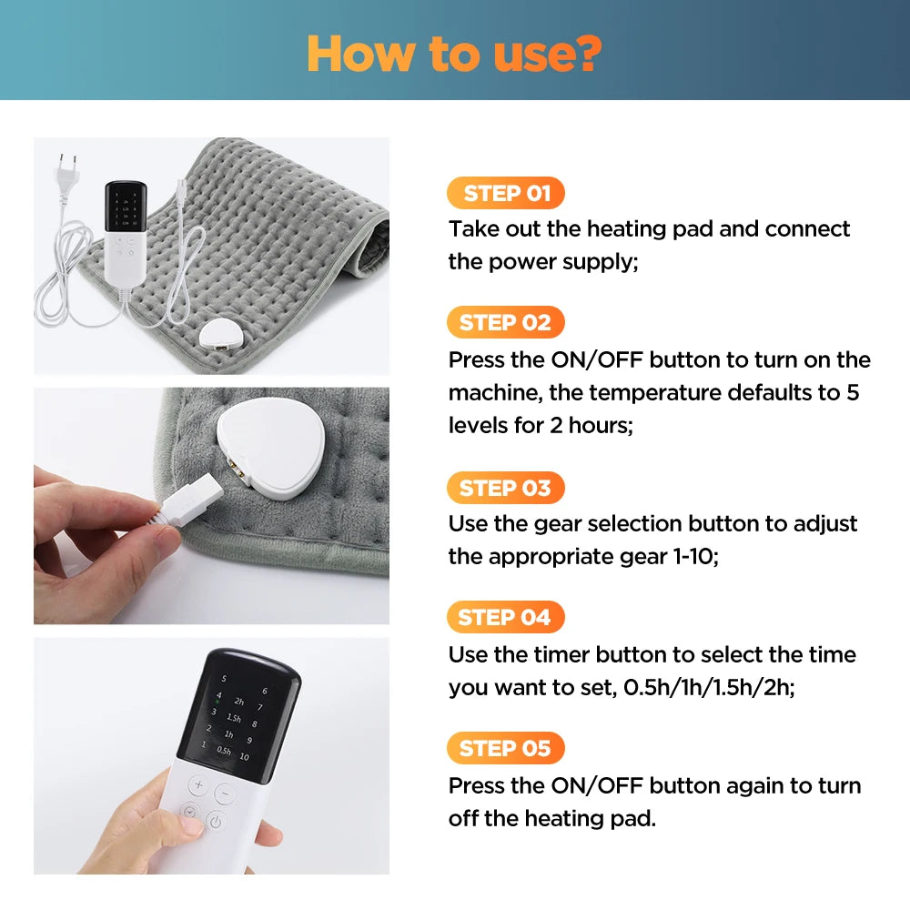 Electric Heating Pad with 10 Temperature Levels and Timer - 18