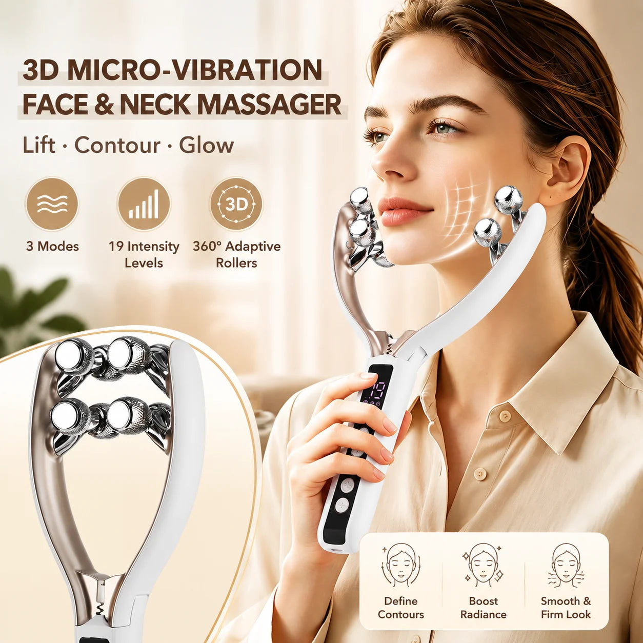 Microcurrent V-Shape Facial and Neck Lifting Roller Massager - 1