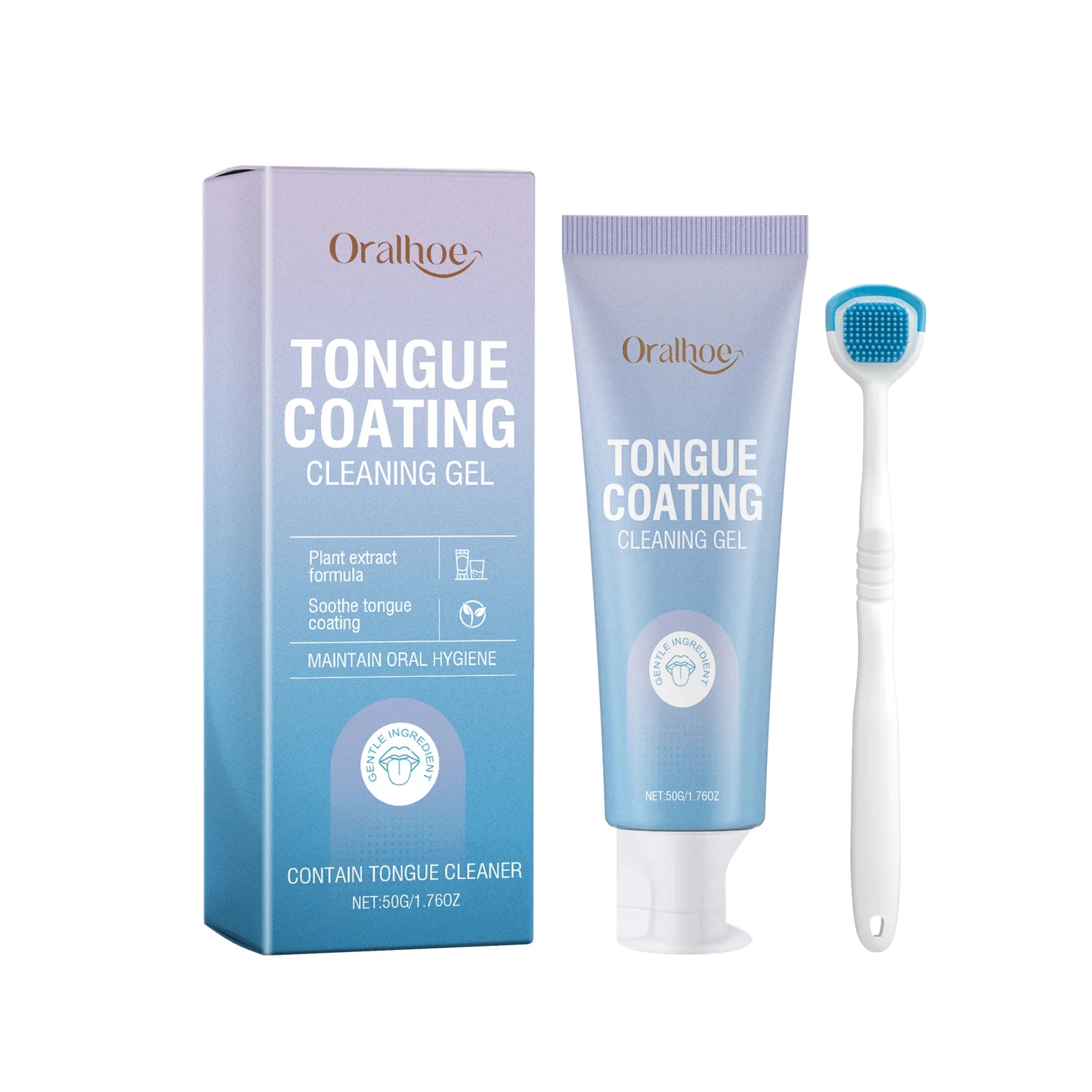 Tongue Cleaning Gel and Scraper Brush Kit for Fresh Breath - 6