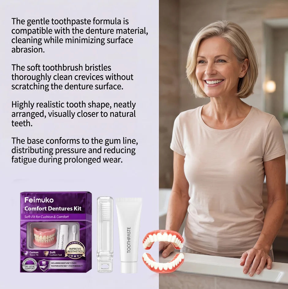 Comfort Fit Cosmetic Silicone Dentures for Upper and Lower Teeth