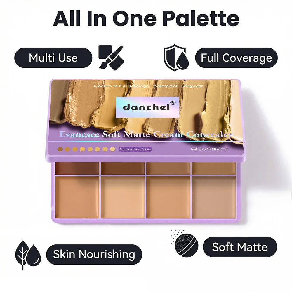 8-Shade Matte Cream Concealer Palette for Full Coverage