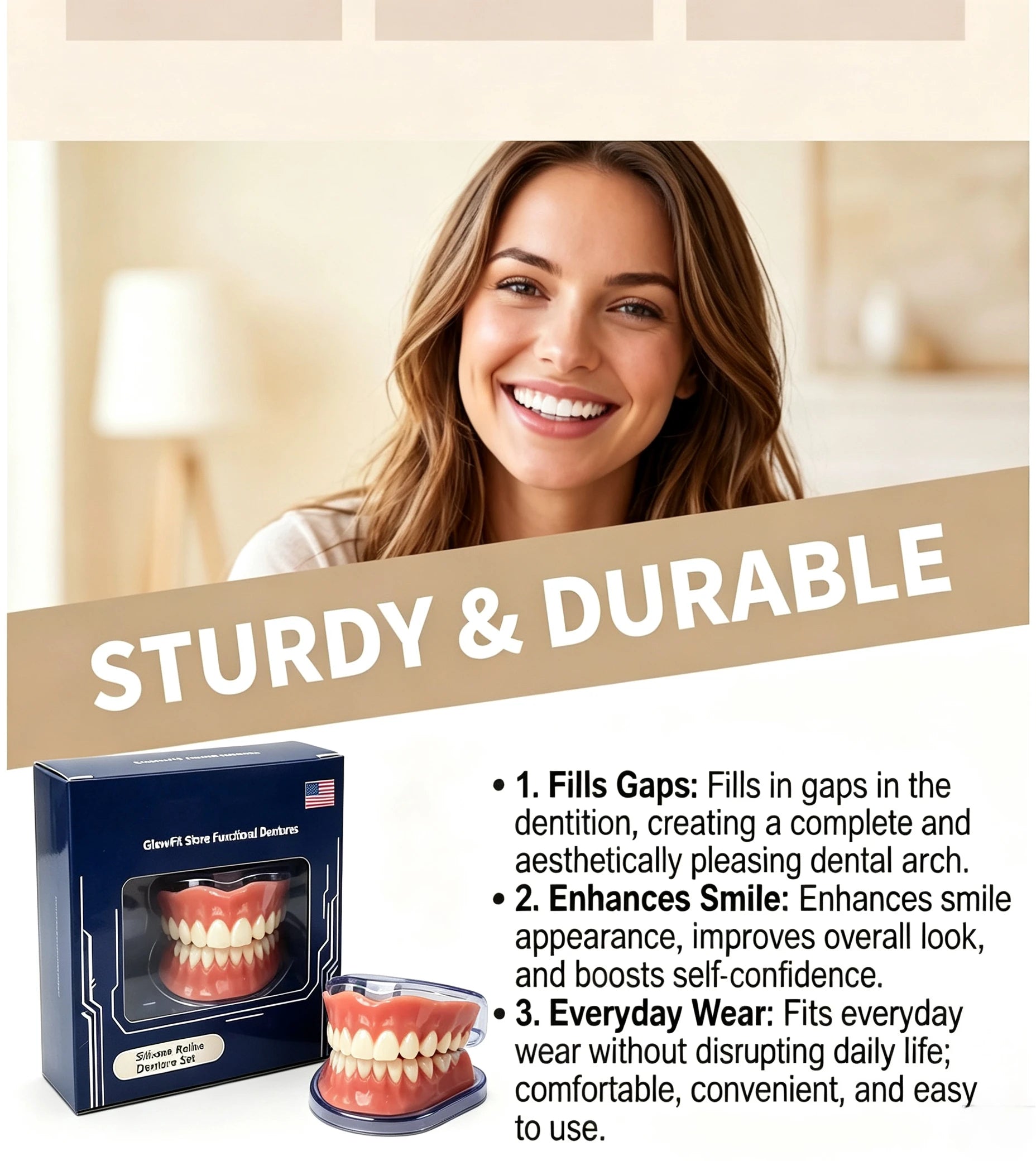Instant Smile Cosmetic Dentures with Comfortable Silicone Gum Base - 6