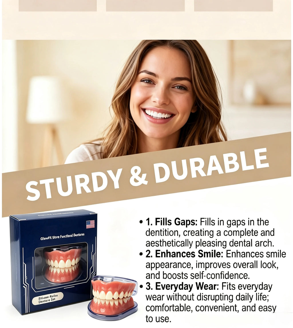 Instant Smile Cosmetic Dentures with Comfortable Silicone Gum Base