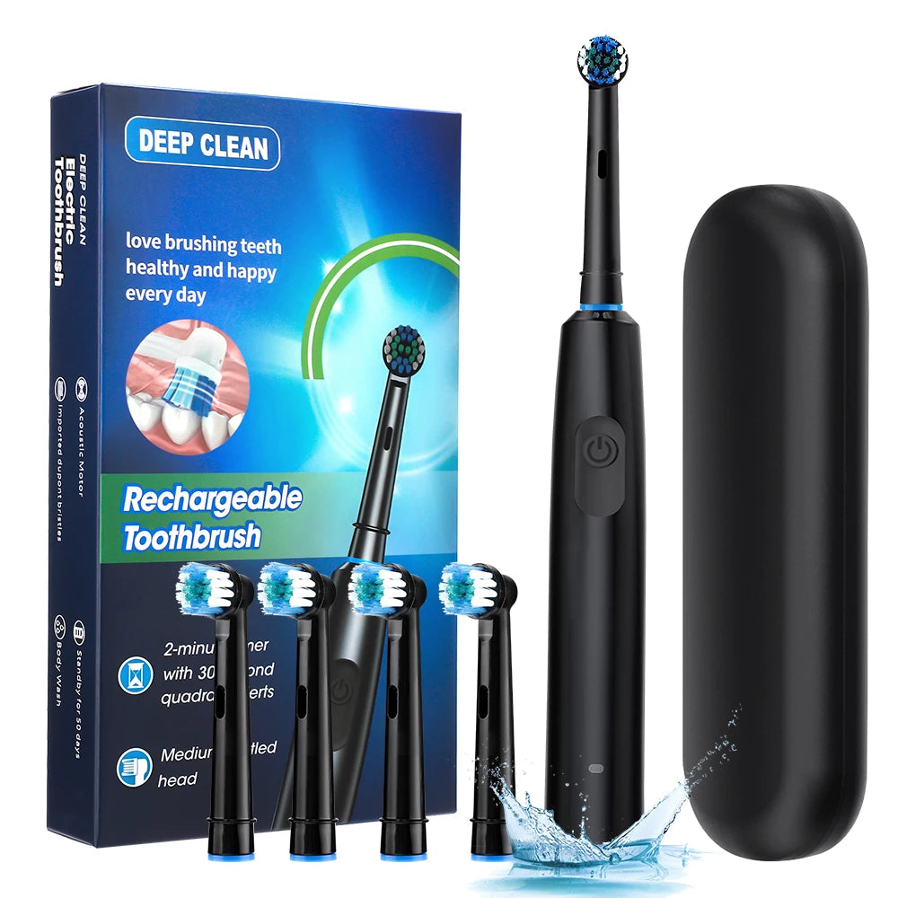 Rechargeable Rotating Electric Toothbrush with 4 Brush Heads
