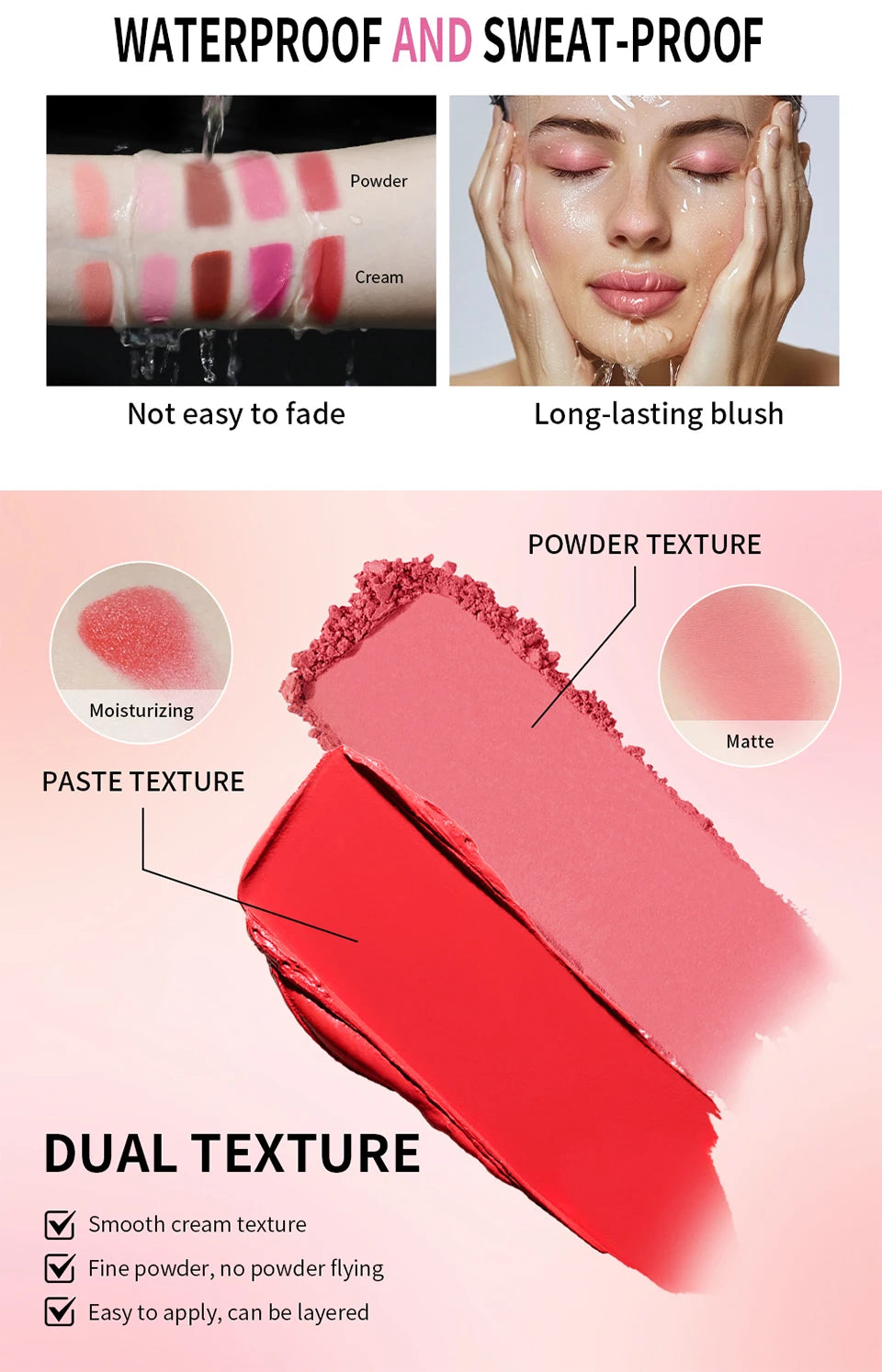 2-in-1 Cream and Powder Blush Palette for Long-Lasting Makeup
