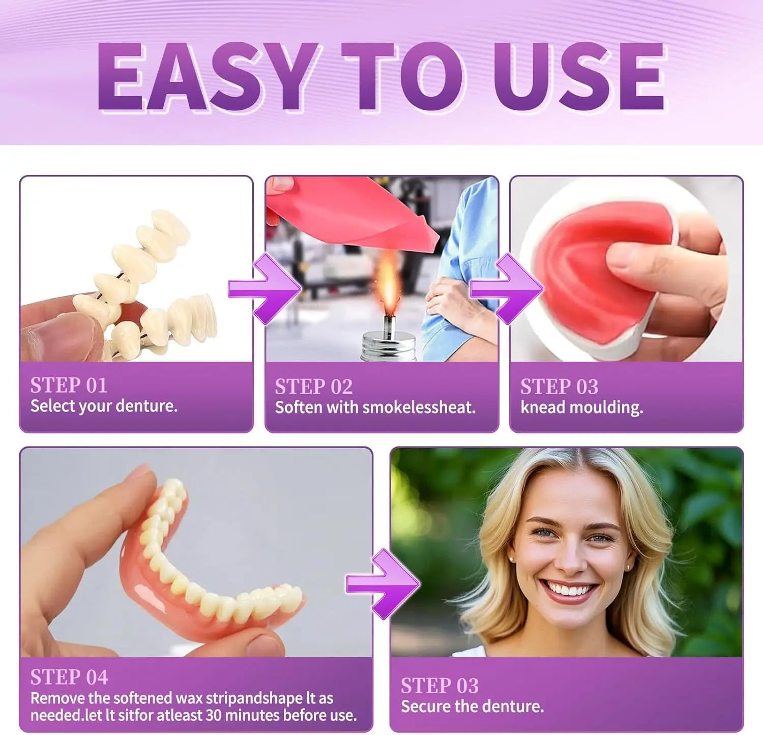 Adjustable Cosmetic Denture Set with Travel Case for Instant Smile - 5