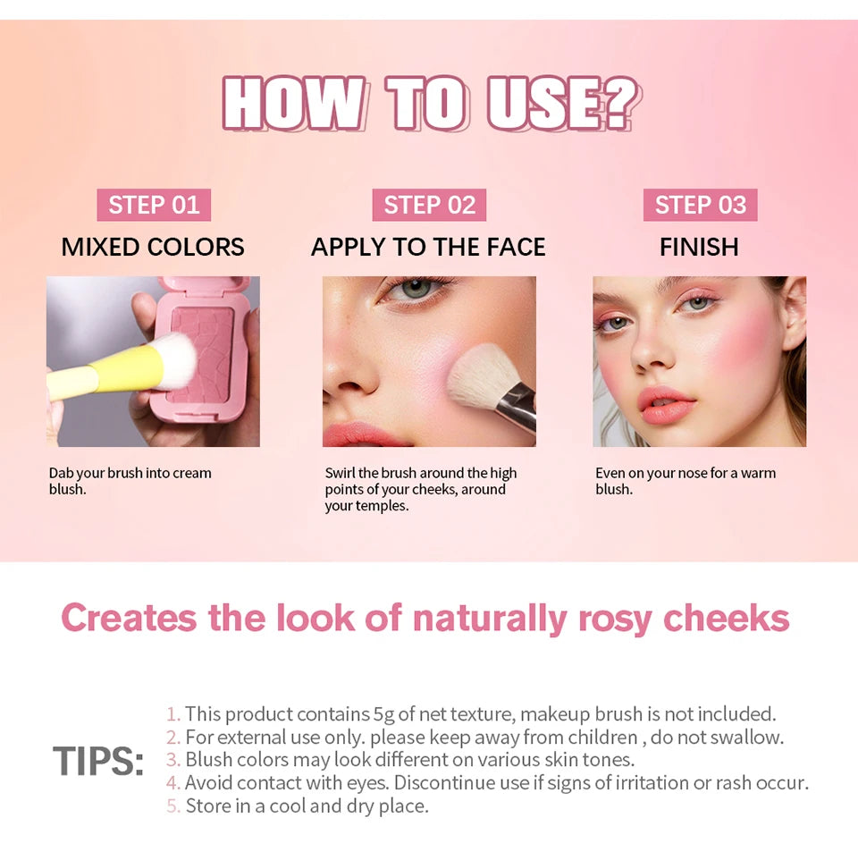 Long-Lasting Waterproof Cream Powder Blush