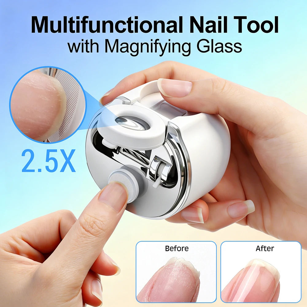 Electric Automatic Nail Clipper with Magnifier and LED Light