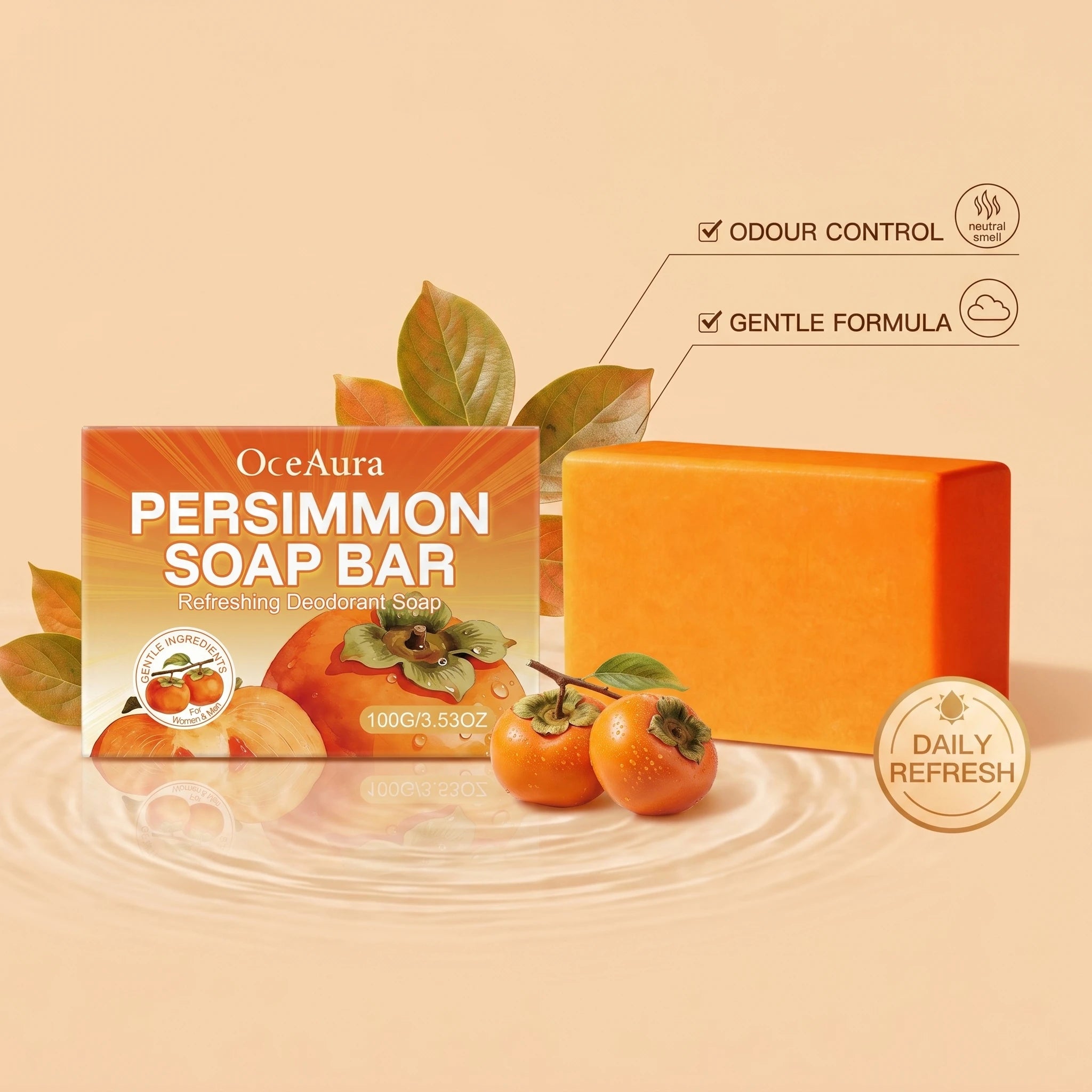 Natural Persimmon Extract Deodorizing Body Soap Bar - 5