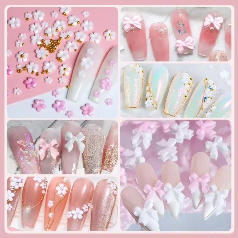 3D Mixed Nail Art Decoration Set with Bows, Flowers, and Pearls