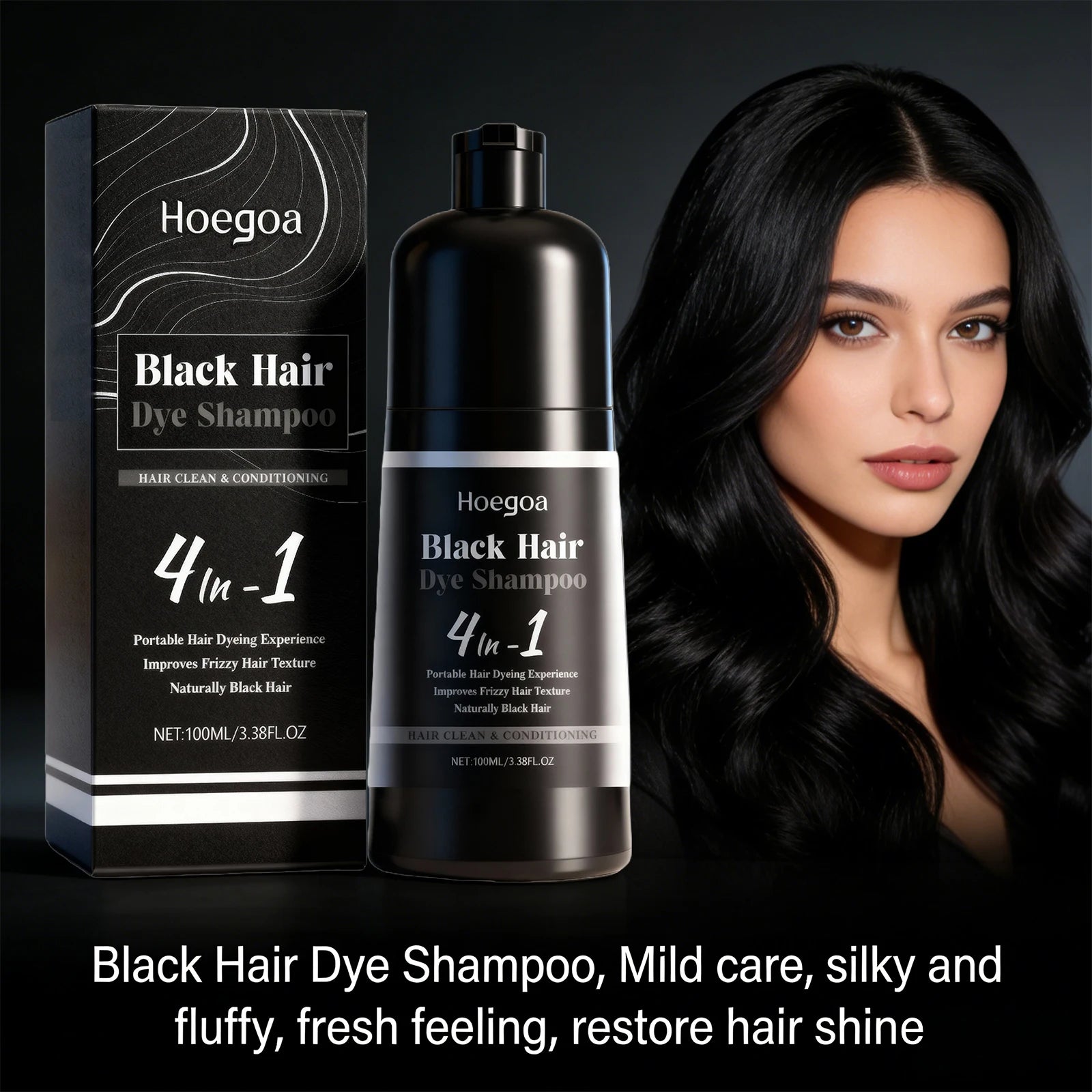 4-in-1 Black Hair Dye Shampoo for Gray Coverage - 2