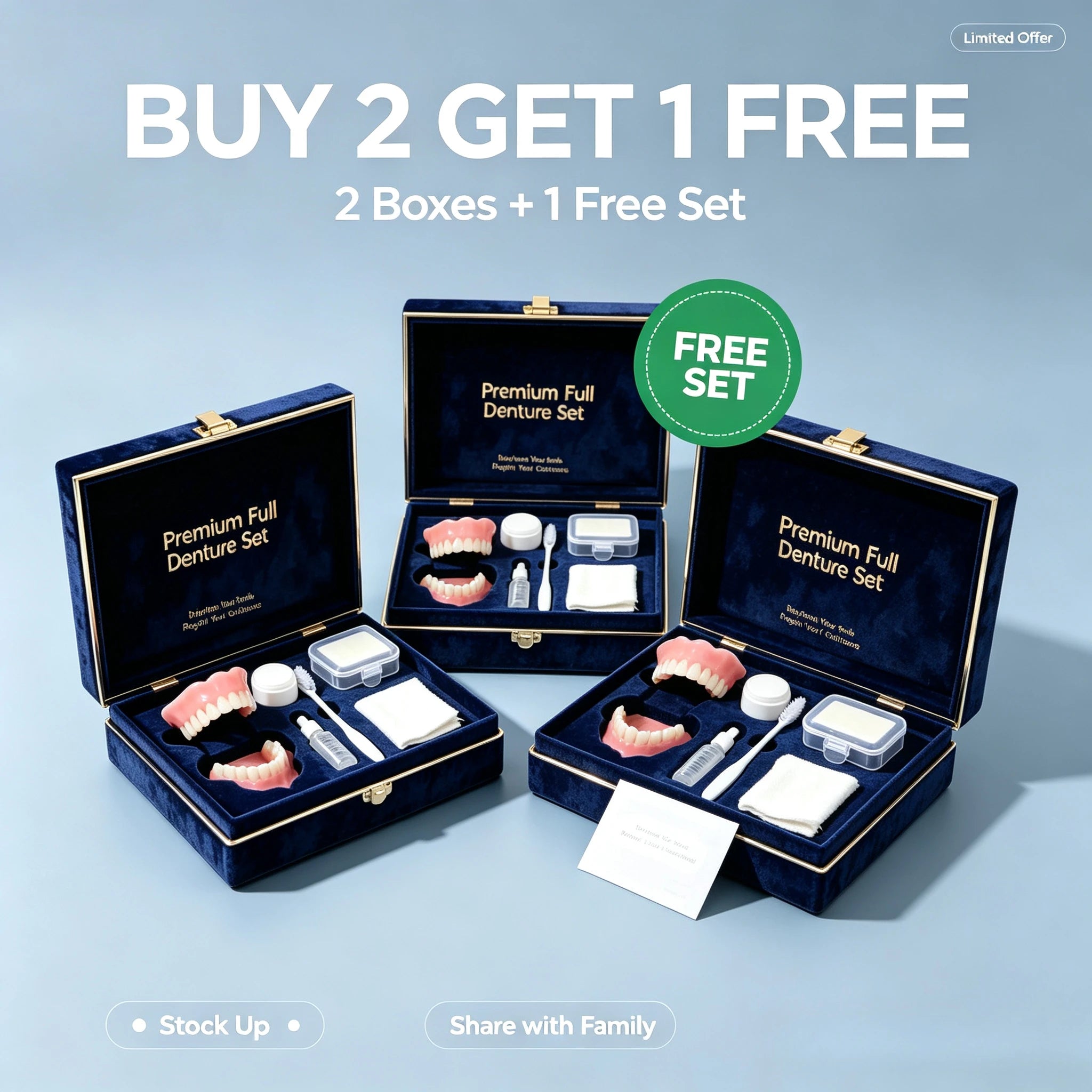 Full Mouth Cosmetic Denture Set with Hygiene Kit and Storage Case - 13