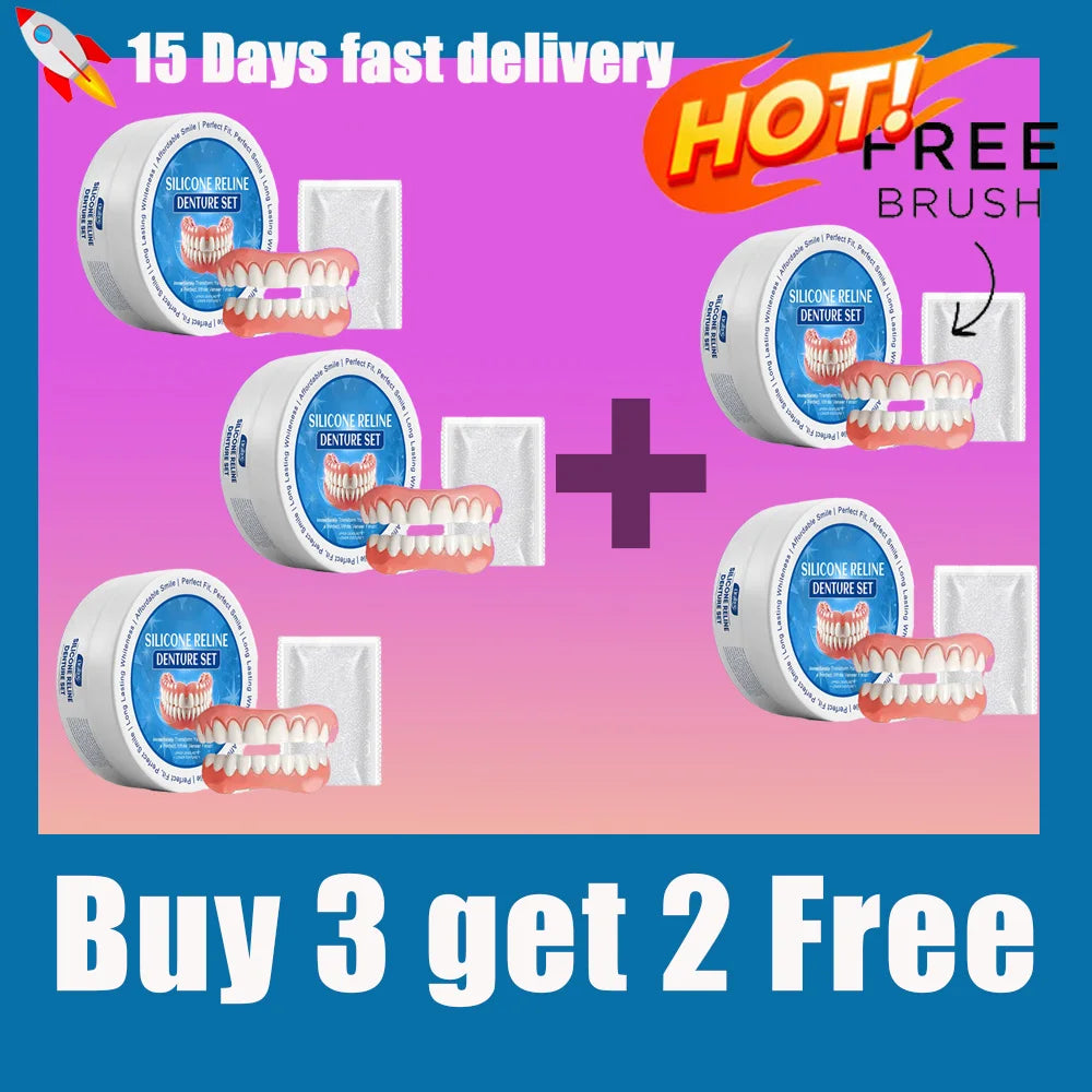 Temporary Silicone Snap-On Whitening Dentures for Upper and Lower Teeth