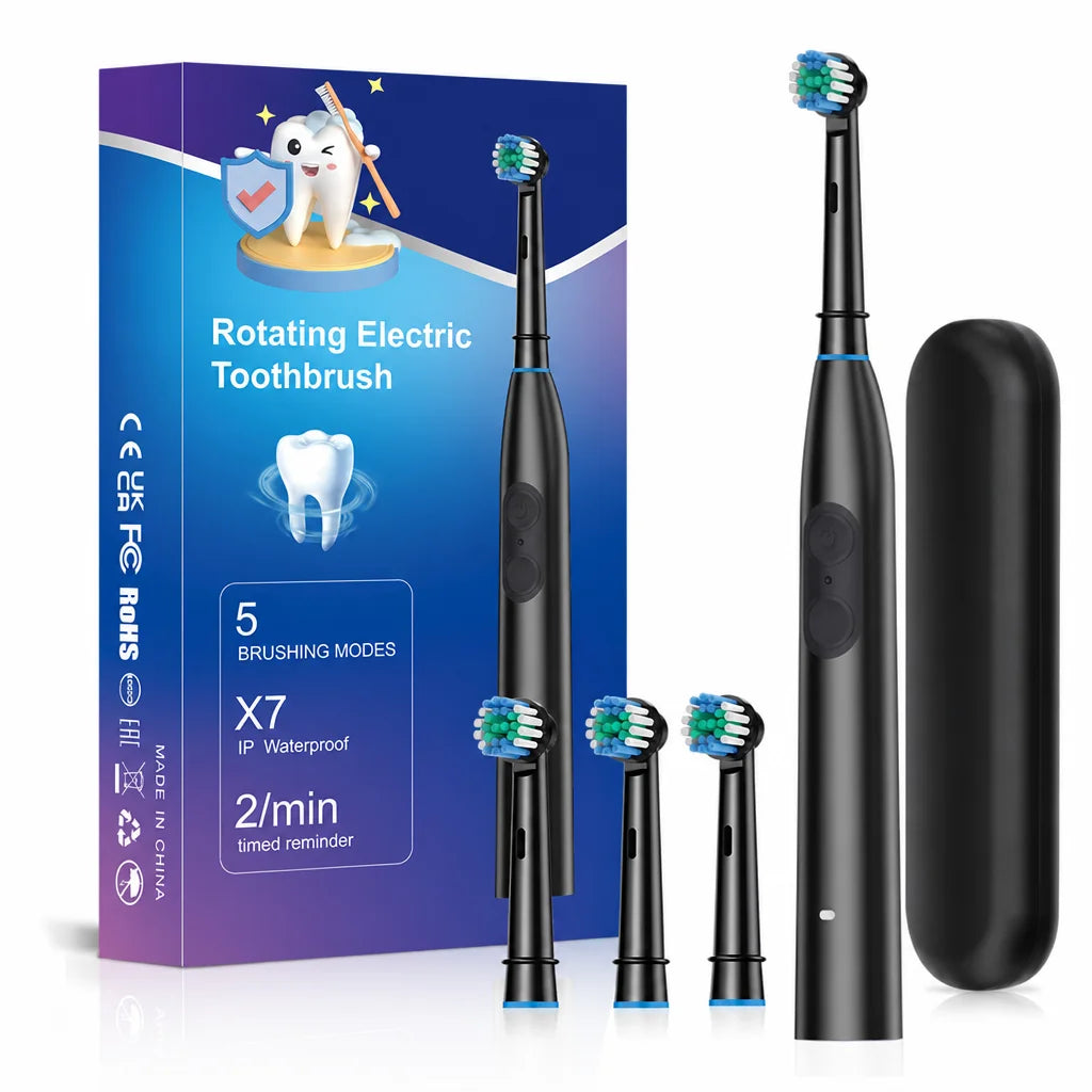 Rechargeable Rotating Electric Toothbrush with 4 Replacement Heads