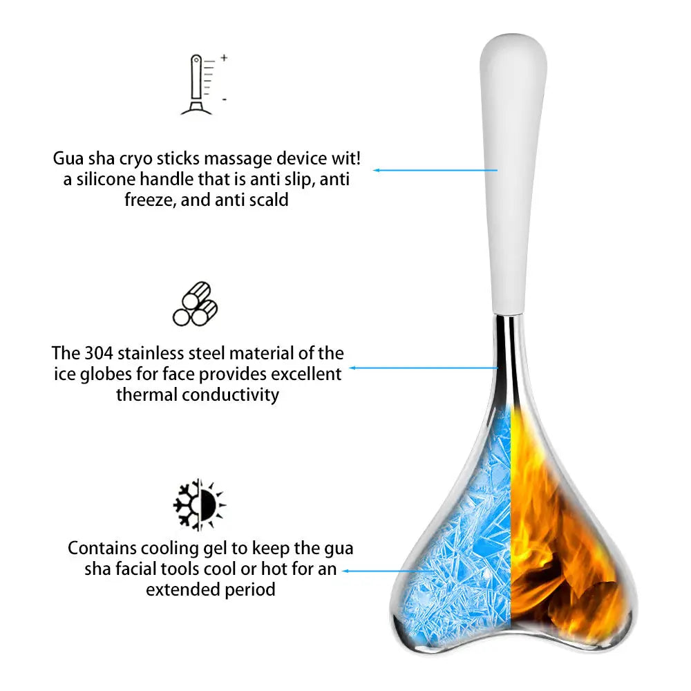 2-in-1 Stainless Steel Cooling Facial Ice Globes and Gua Sha Tool - 3