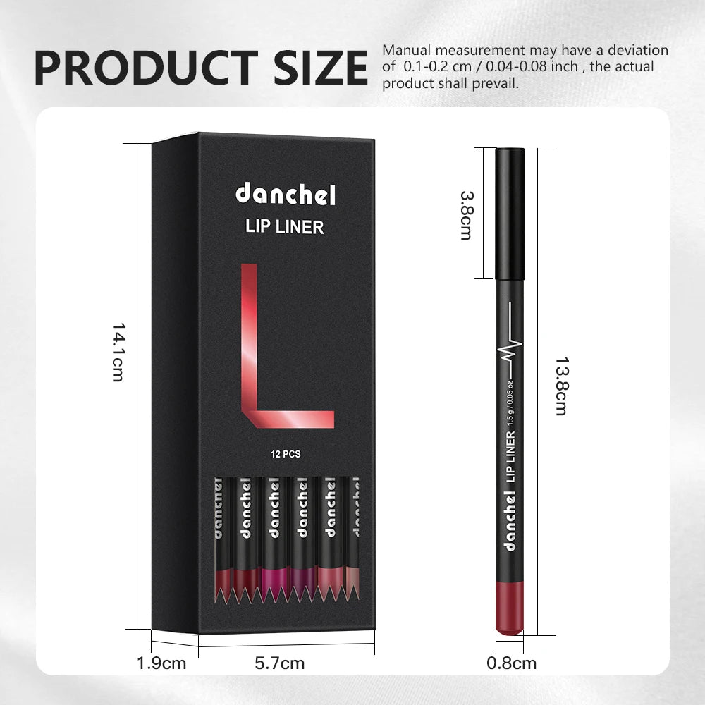 12-Color Waterproof Matte Lip Liner Pencil Set