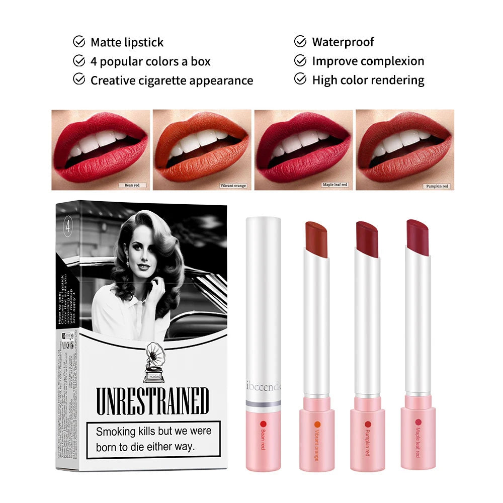 4-Piece Velvet Matte Lipstick Set Waterproof Long-Lasting