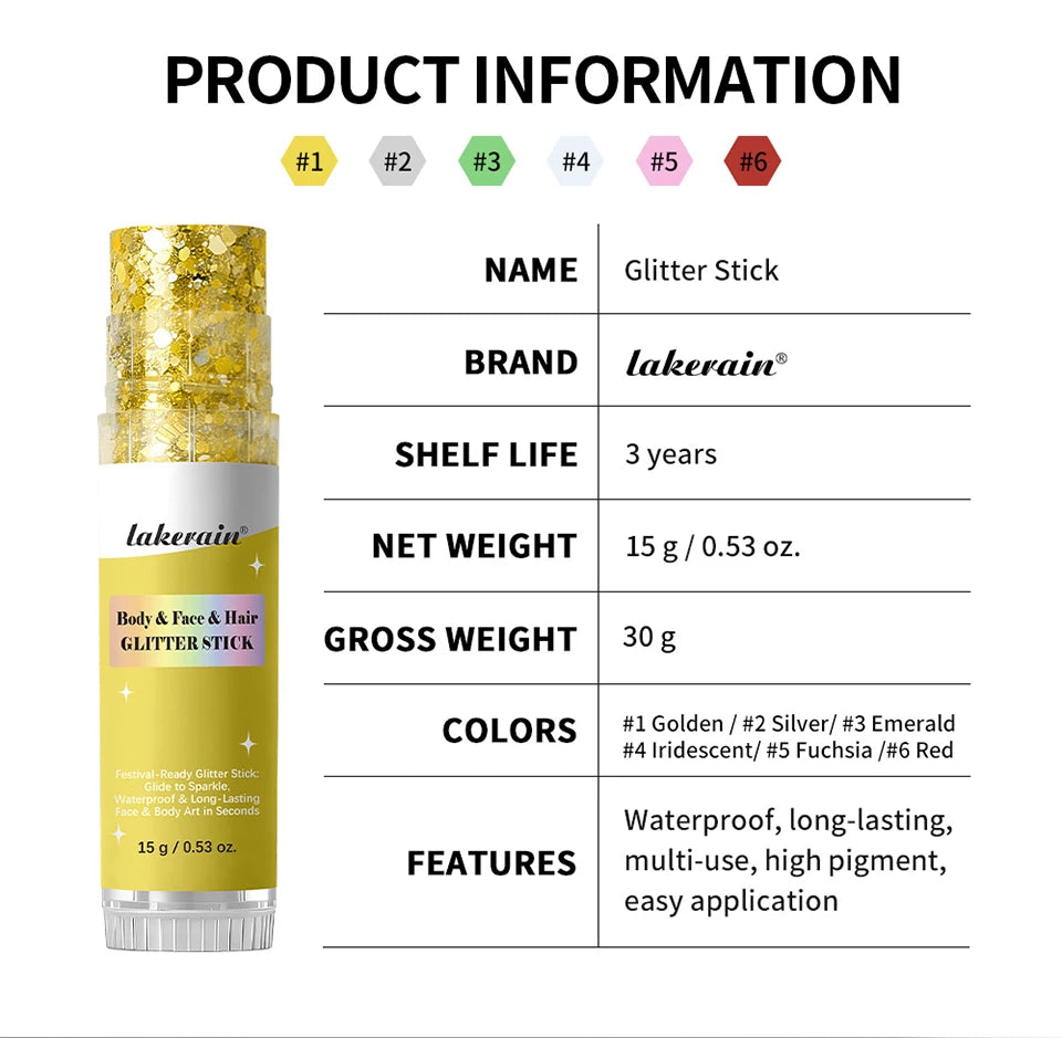 Waterproof Glitter Shimmer Stick for Face and Body