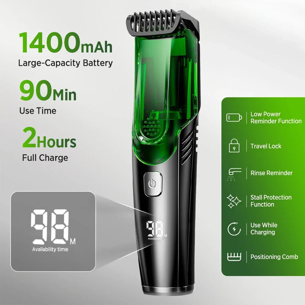 Cordless Vacuum Beard and Hair Trimmer with Waterproof Design