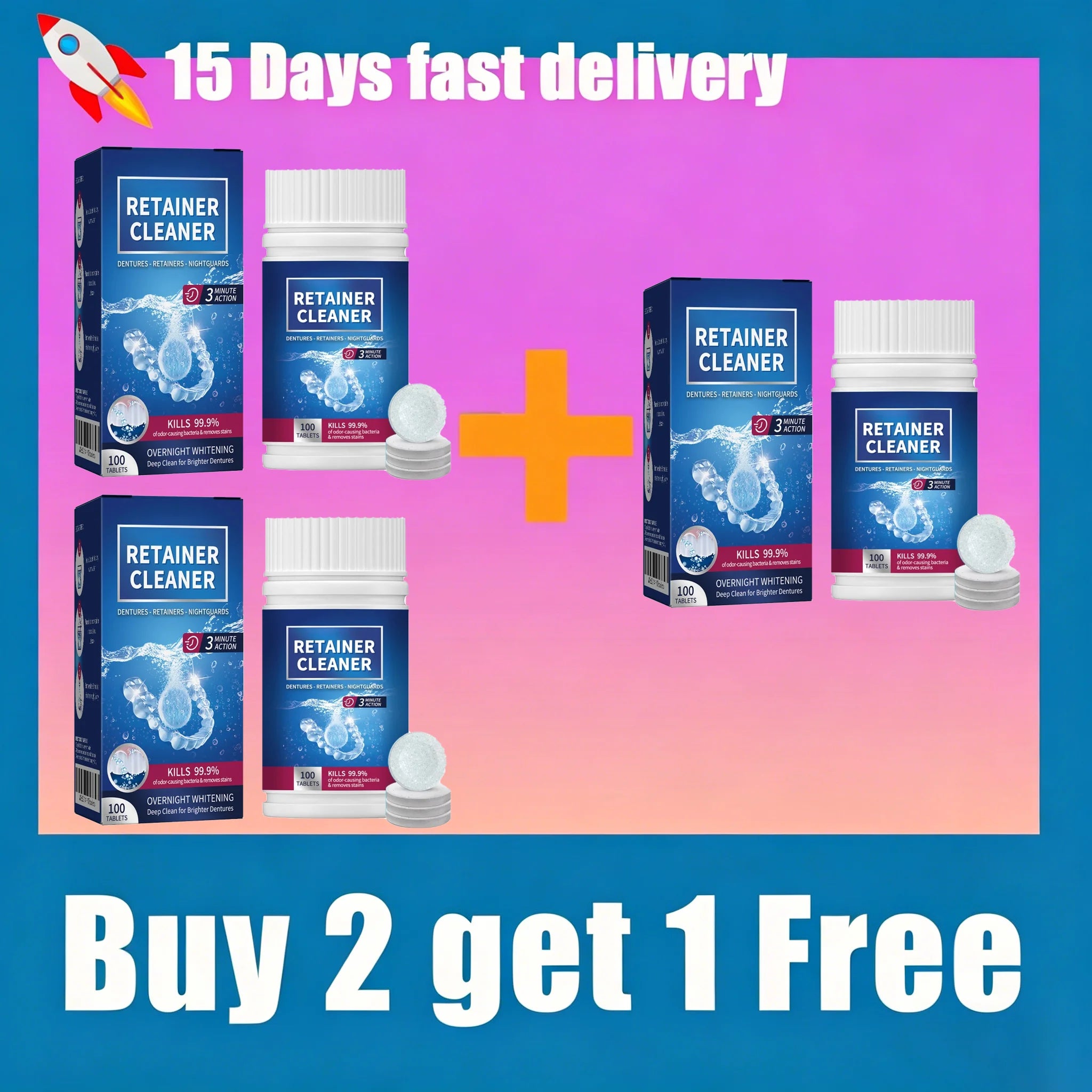 100 Pcs Denture and Retainer Cleaning Tablets for Deep Stain Removal - 8