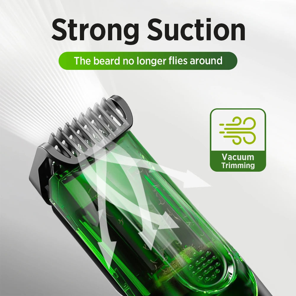 Cordless Vacuum Beard and Hair Trimmer with Waterproof Design