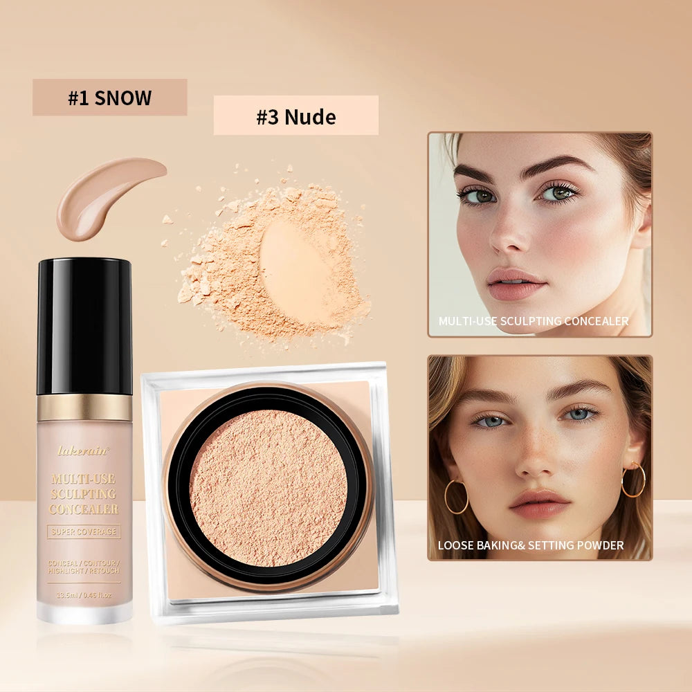 Matte Finish Concealer and Loose Setting Powder Makeup Set