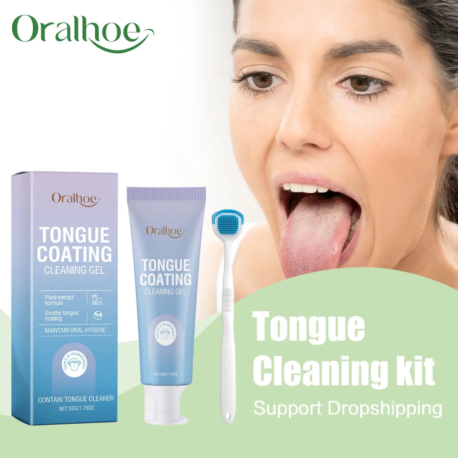 Tongue Cleaning Gel and Scraper Brush Kit for Fresh Breath - 1