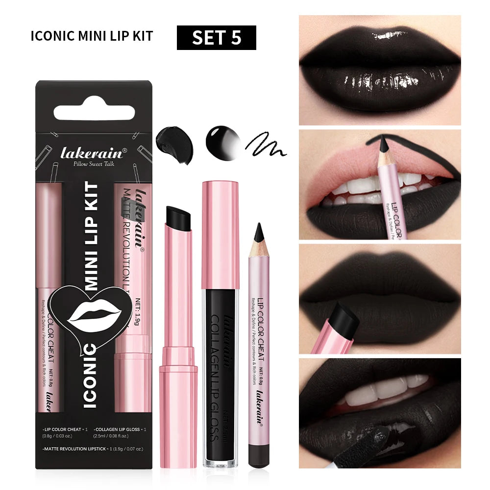 All-in-One Travel Lip Makeup Set with Liner, Lipstick, and Gloss - 21