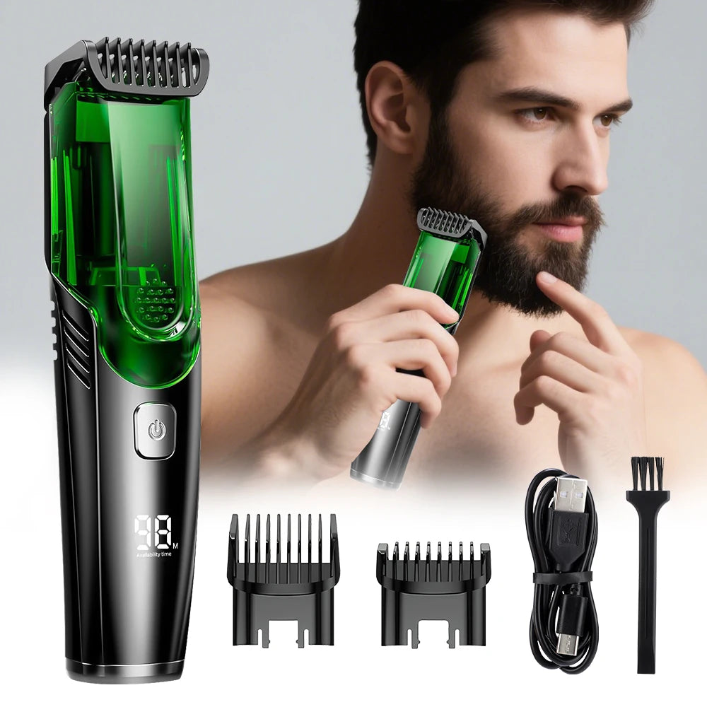 Cordless Vacuum Beard and Hair Trimmer with Waterproof Design