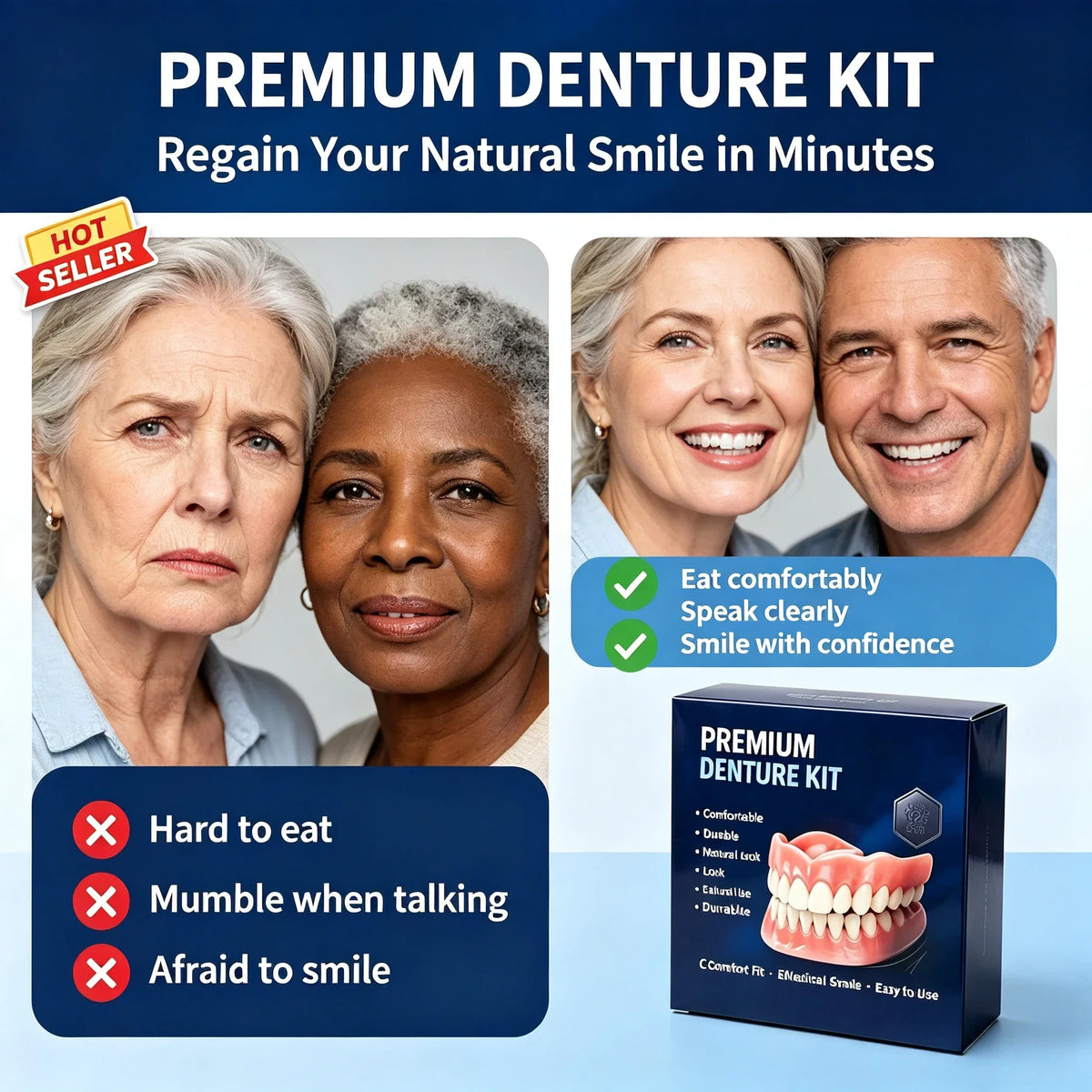 Custom Fit Moldable Silicone Denture Set for Instant Smile