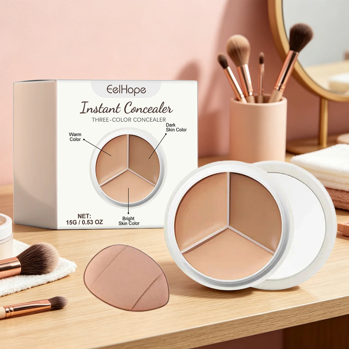 3-Color Cream Concealer Palette for Dark Circles and Blemishes
