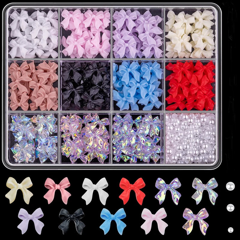 3D Mixed Nail Art Decoration Set with Bows, Flowers, and Pearls - 21
