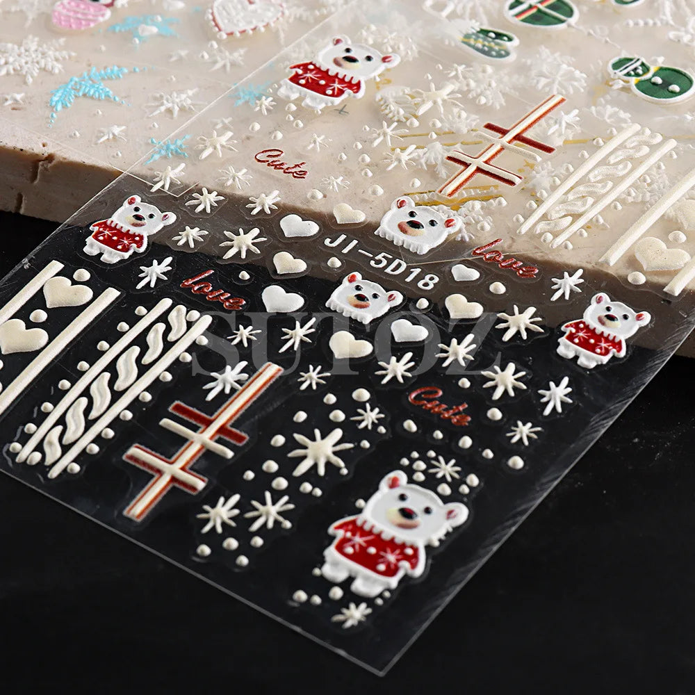 5D Embossed Christmas Nail Art Stickers